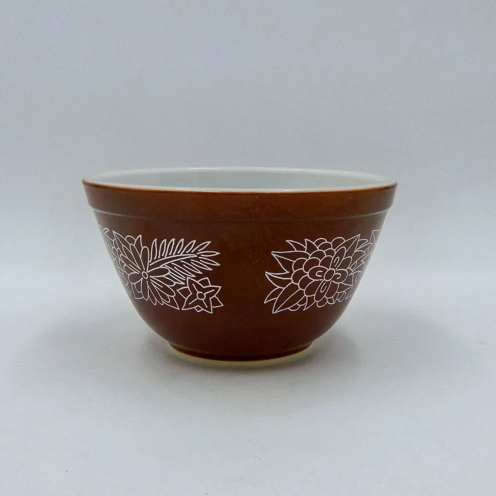 PYREX Mixing Nesting Bowl 401 Woodland Floral 750 ML Dark Brown Vintage 1978-83
